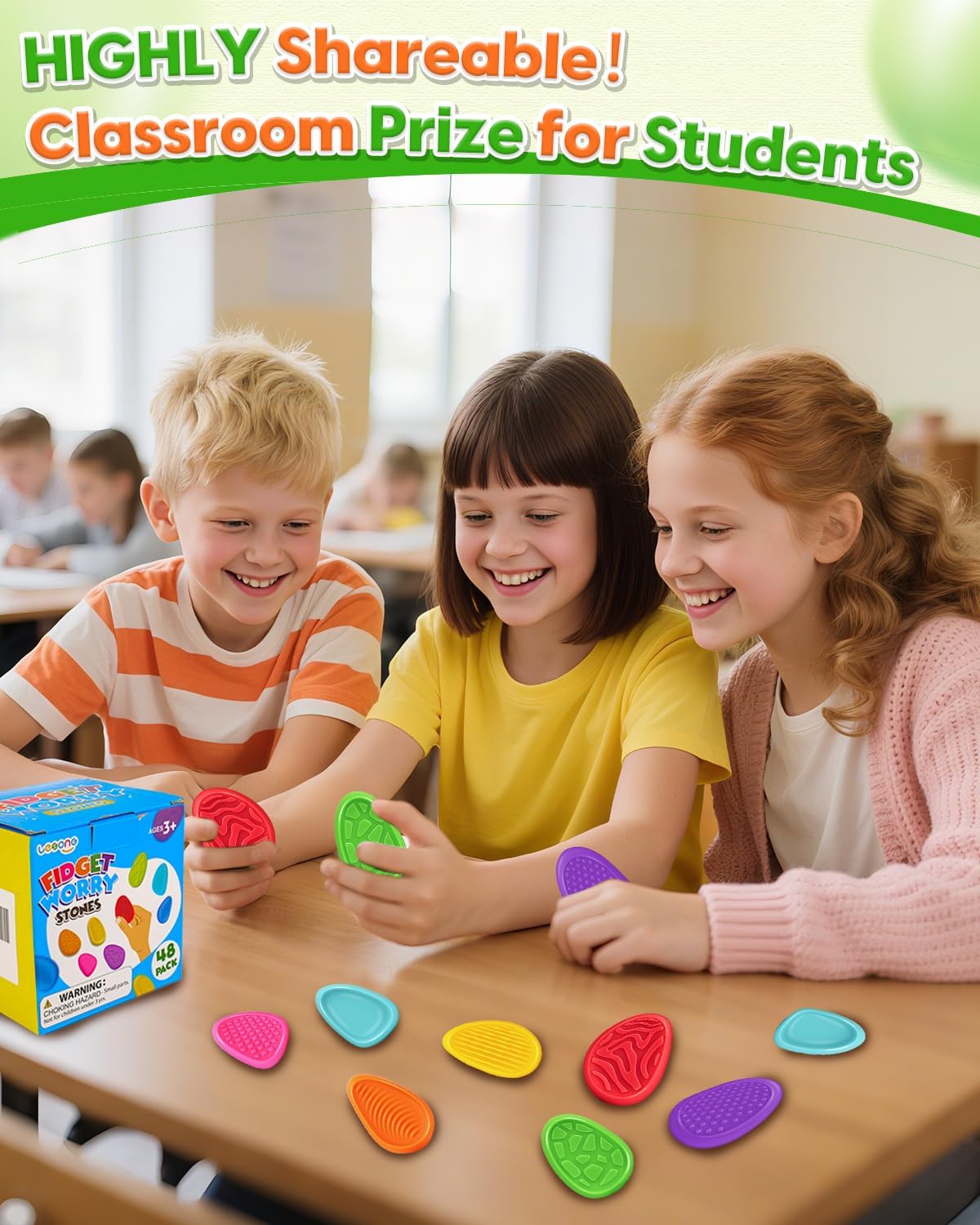 Fidget Toys Sensory Stone for Kids: 48 Pack Textured Worry Stones - Bulk Fidgets for Classroom Prizes Goodie Bag Stuffers - ADHD Tools for Autism Kids Calming - Travel Toys Gifts Party Favors