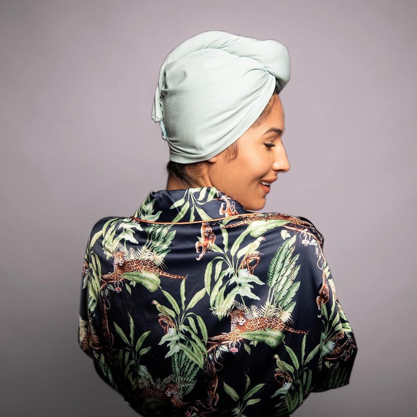 2 Pack T-Shirt Hair Plopping Towel for All Textures - Cotton Blend Water Absorption Turban with Secure Button - Moisture Gentle Styling and Setting Wrap - Sage & Pink
