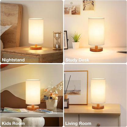 Fenmzee Small Table Lamp for Bedroom - Inline Control, Bedside Lamp with 3000K A15 LED Blub, Easy Assembly (Cream Shade - Wood Base, 9" Inline Control)