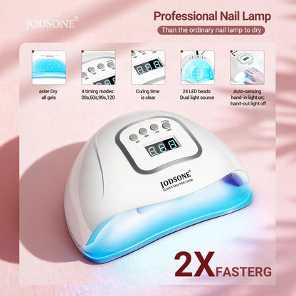 JODSONE Gel Nail Polish Kit with U V Light 32 Colors Gel Polish Nail + 4 Functional Adhesive Bottles Kit Soak Off Manicure Tools Gifts for Women