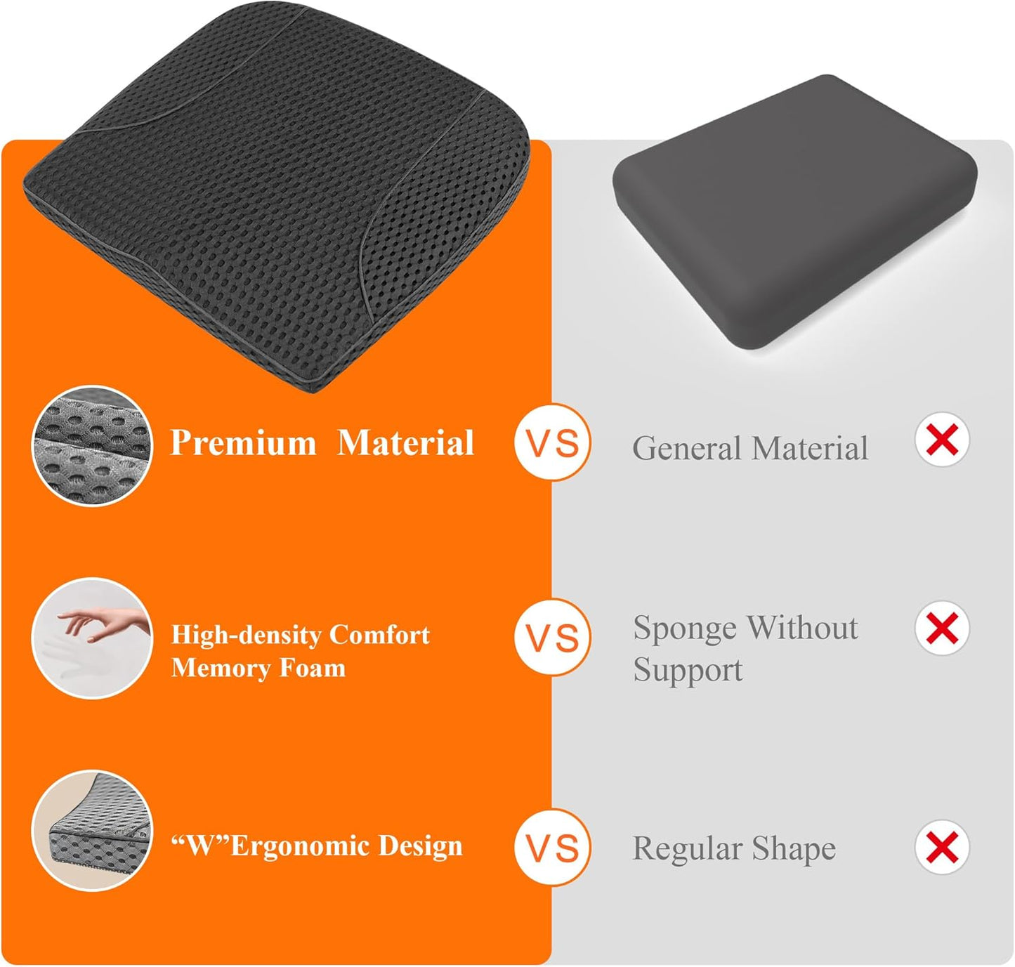 kingphenix Premium Car Seat Cushion, Memory Foam Driver Seat Cushion to Improve Driving View- Coccyx & Lower Back Pain Relief - Seat Cushion for Car, Truck, Office Chair (Leather Black)