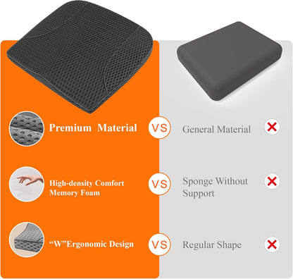 kingphenix Premium Car Seat Cushion, Memory Foam Driver Seat Cushion to Improve Driving View- Coccyx & Lower Back Pain Relief - Seat Cushion for Car, Truck, Office Chair (Leather Black)