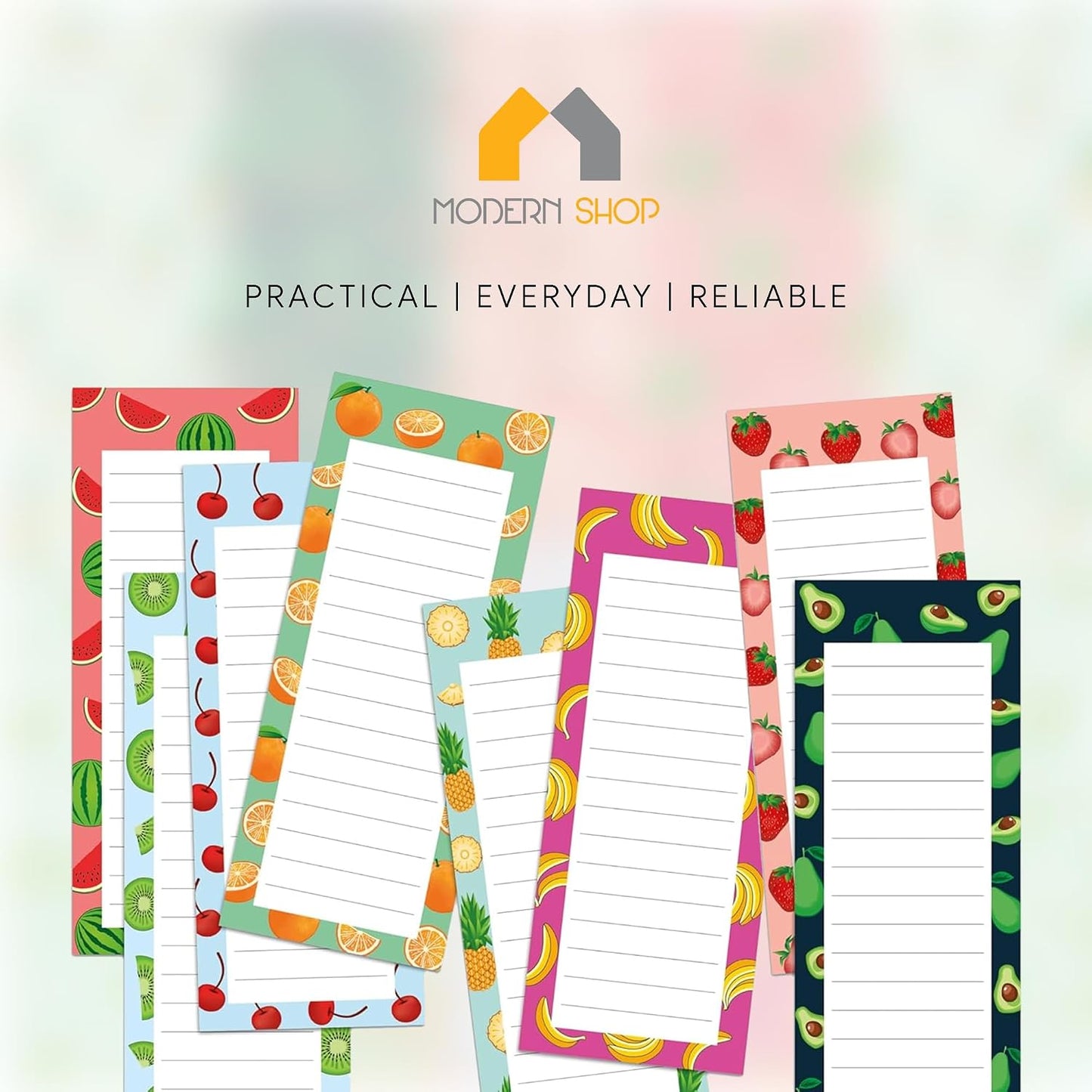 8 Magnetic Notepads – Notepads for Grocery List, Shopping List, To-Do List, Reminders -Strong Magnetic Back- Memo Notepad with Realistic Fruit Designs | 25 Sheets per Pad 7.5 x 3.5 inch (8 Pack)