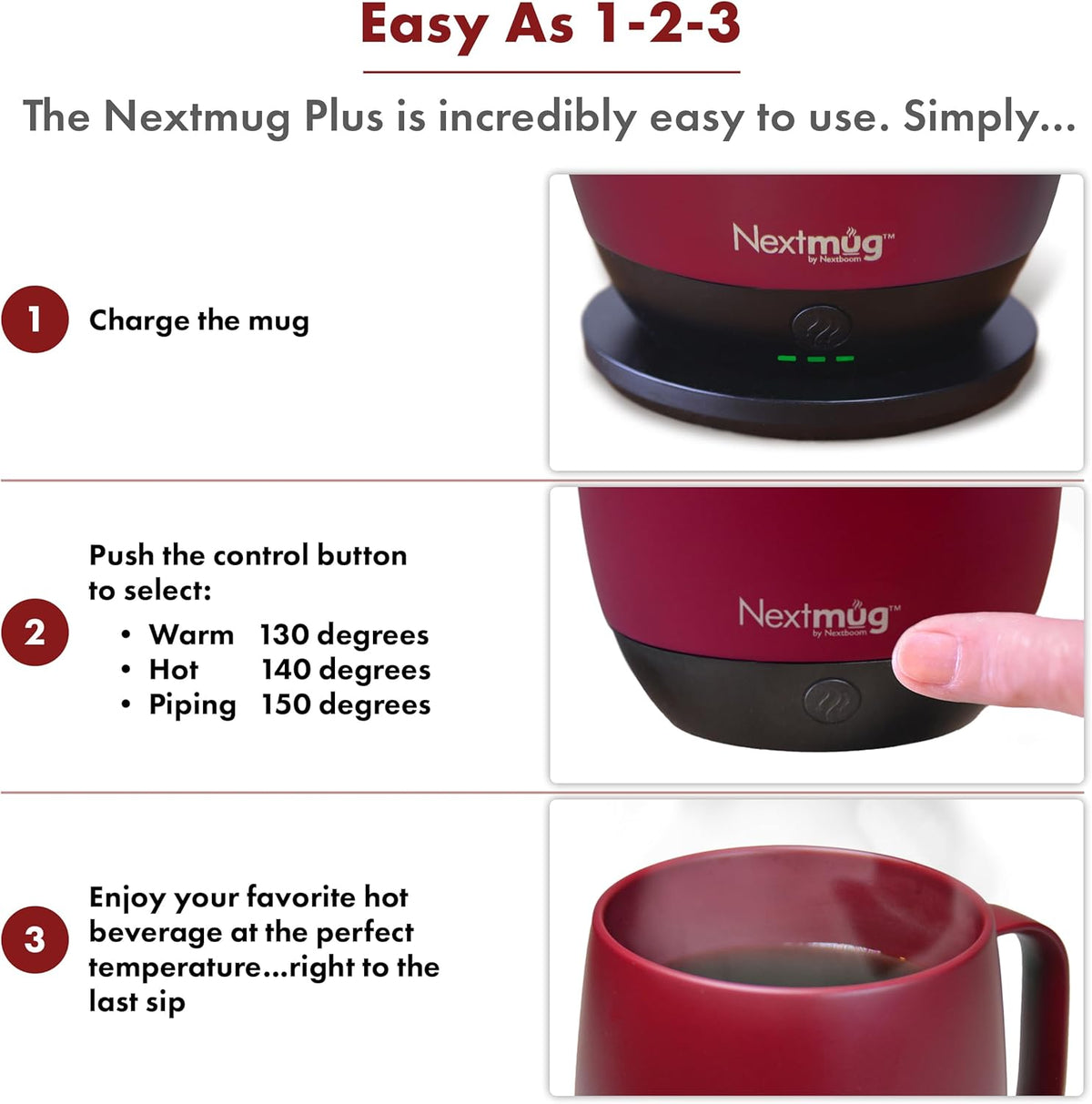 Nextmug - Temperature-Controlled, Self-Heating Coffee Mug