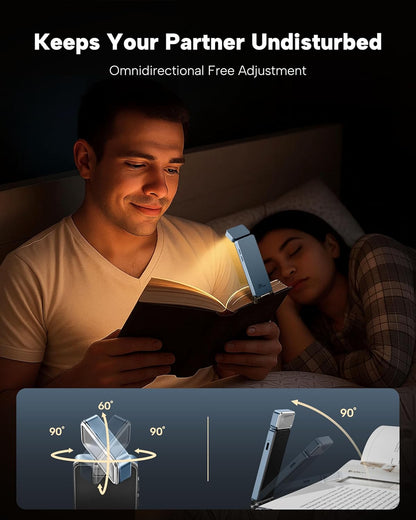 86lux Book Light, Rechargeable Clip-On LED Reading Light for Bed & Night Use - 3 Color Temperatures with Stepless Dimming, Ultralight Bookmark Design for Book Lovers, Grey