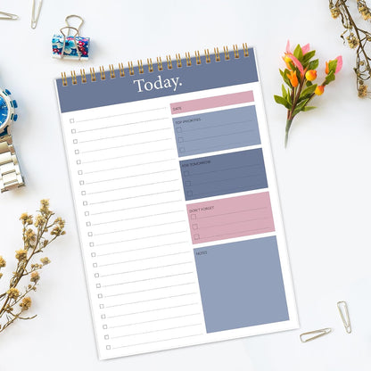To Do List Notepad - Daily Planner Notepad 104 Pages Task Planner, 6.7" x 9.8" Double Sided Spiral Notebook with Checklist Productivity Planning Pad for Work Office Home-Pink