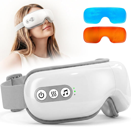 Eye Massager with Heat and Cooling, Heated Eye Mask for Dry Eyes & Sleep, Cooling Gel Mask for Puffiness, Bluetooth Music 5 Modes Cordless Foldable, Relax Gift for Women Men