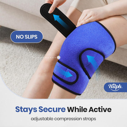 Hilph Large Hot & Cold Therapy Knee Ice Wrap with Dual Gel Packs & Adjustable Brace for Full Knee Coverage, Pain Relief for Replacement Surgery, Arthritis, ACL, Meniscus Tear, Women, Men Black