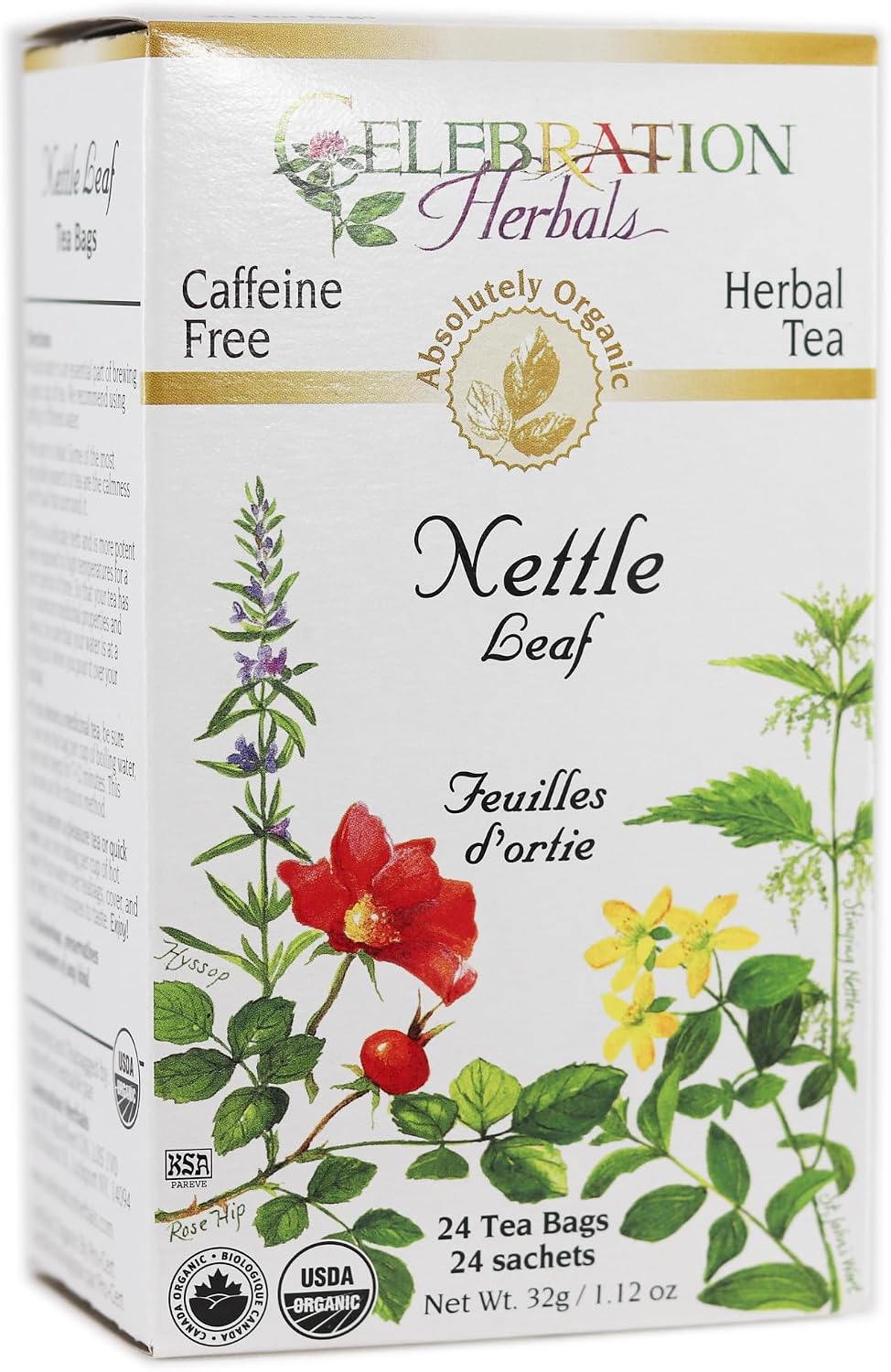 Celebration Herbals Organic Nettle Leaf Tea Caffeine Free, Feuilles D'ortie -- 24 Herbal Tea Bags