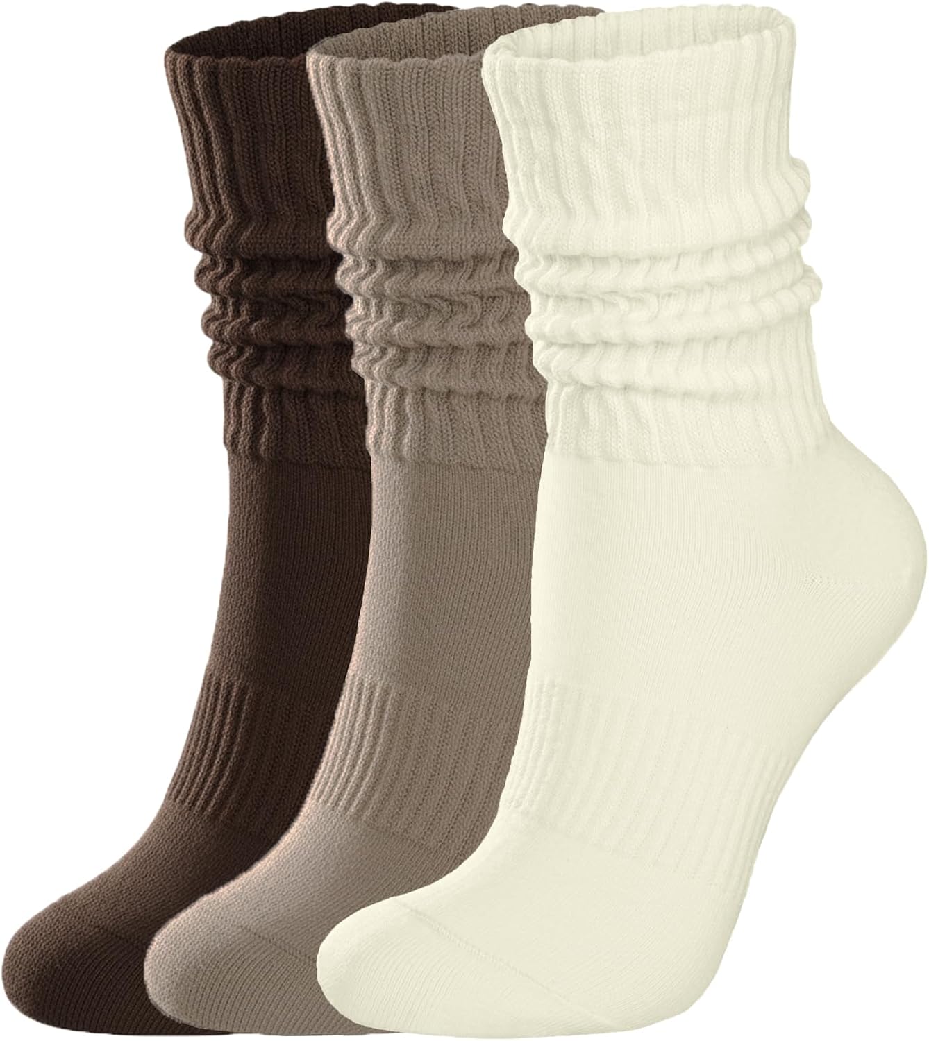 Womens Scrunch Crew Socks: Retro Solid Slouch Mid Calf Socks - Cotton Casual Athletic Socks