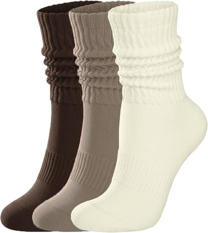 Womens Scrunch Crew Socks: Retro Solid Slouch Mid Calf Socks - Cotton Casual Athletic Socks