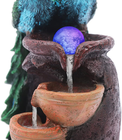 Mini Artificial Bonsai Tree Waterfall Fog Feature Rock Tabletop Fountain | 11in Desktop Decor Waterfall Fountain W/ Water Pump& Atomizer&LED Lights &Fake Tree Office Bedroom Relax