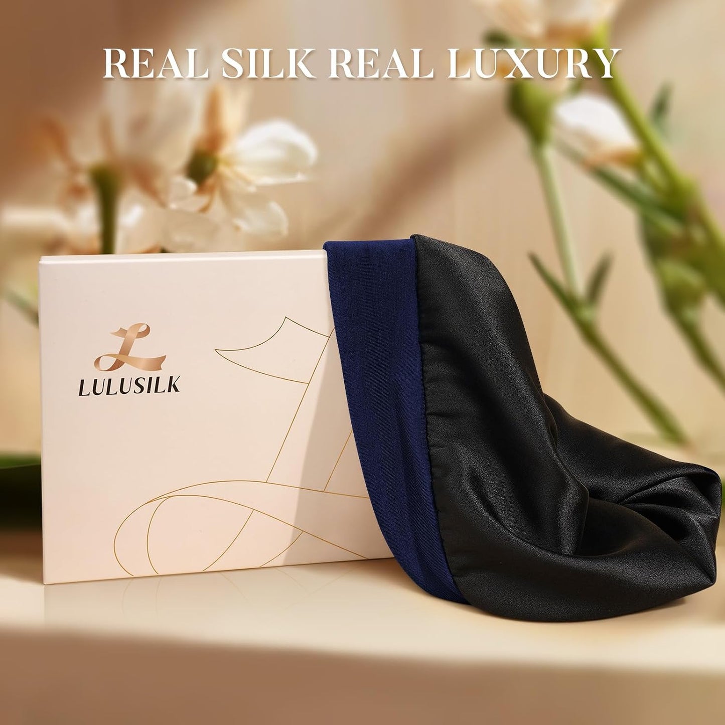LULUSILK 100% Mulberry Silk Bonnet for Sleeping Women and Men, No More Frizzy Tangled Hair, Real Silk Sleep Cap for Curly Hair, Black, Pack of 1