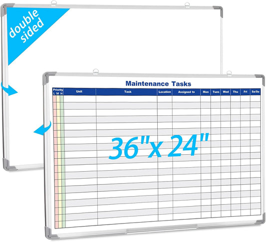 Lincia Double Sided Magnetic Maintenance Task Whiteboard Large Dry Erase 36 x 24 Inch Erasable Task Planner White Board for Wall Employee Assignment Tracker for Office Managing and Tracking Tasks