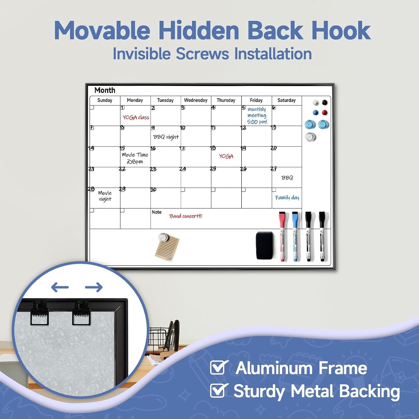 Weekly Planner Whiteboard 16"x12" with Handle | Magnetic Dry Erase Weekly Calendar with Aluminum Frame, Portable Hanging Board for Wall, Door, Desktop, 2 Markers & Magnets