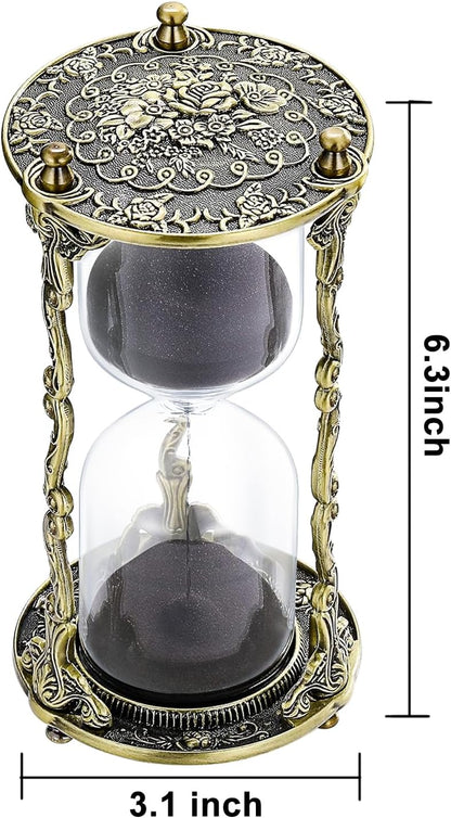 SuLiao Hourglass Sand Timer 60 Minute, 60 Min Mandala Rose Engraving Brass Gold Sand Clock,Antique Reloj De Arena 1 Hora, One Hour Glass Sandglass for Gift Home Office Desk Decor