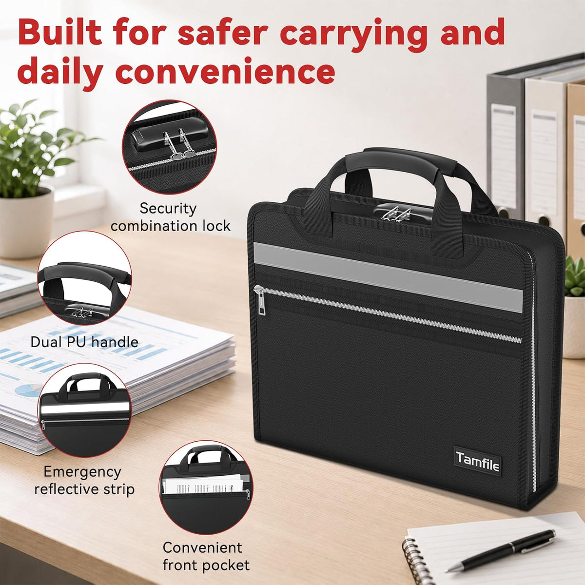 Tamfile Fireproof Binder Organizer with 20 Pack Colorful Plastic Pockets