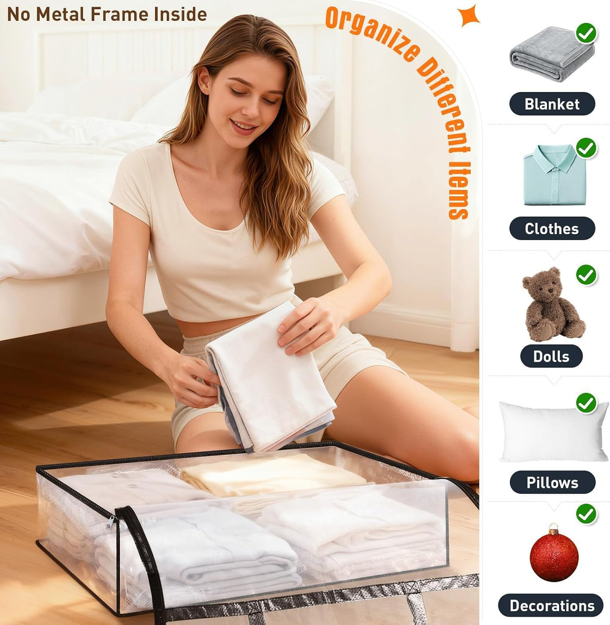 60L Clear Under Bed Storage Containers, Large Clothes Storage Bags