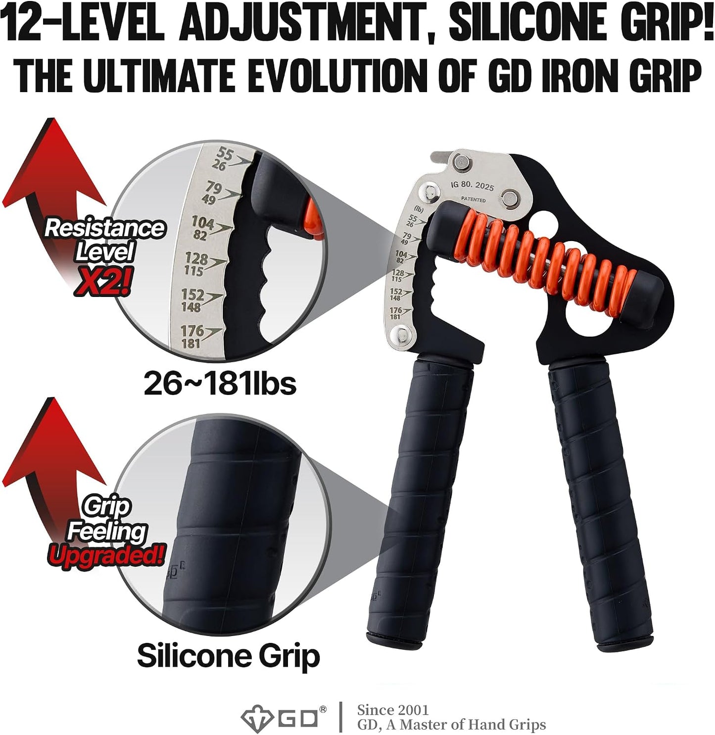 GD IRON GRIP Grip Strength Trainer Adjustable Hand Gripper Strengthener Hand Grip Exerciser Wrist Strengtheners Silent & Durable – Forearm, Finger & Hand Strength Training for Athletes, Climbers & Rehabilitation