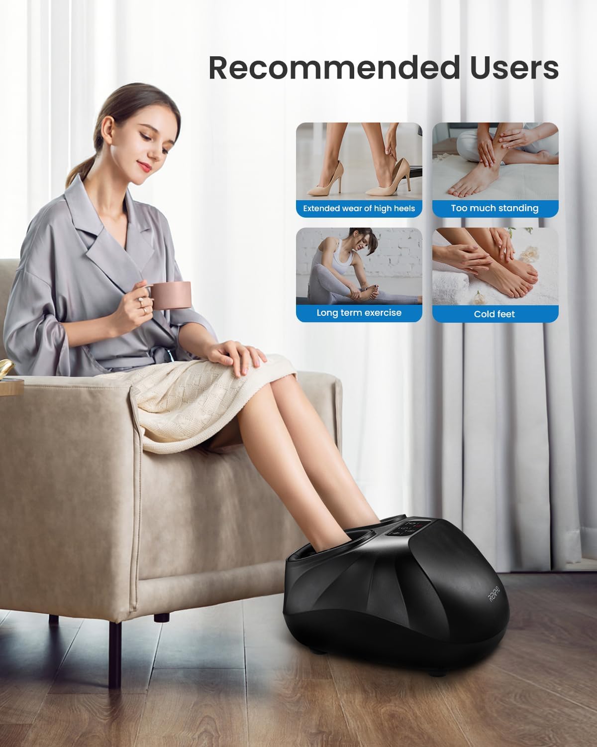 RENPHO Foot Massager Machine with Heat [2026 Upgraded], Plantar Fasciitis FSA Eligible HSA Massager, Shiatsu Foot Massager for Neuropathy, Birthday Self Care Gifts for Women Men, Up to Size 14, Black