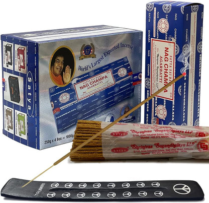 TRUMIRI Incense Stick Holder Bundle with Satya Sai Baba Nagchampa 250g Bulk Incense Sticks Nag Champa Agarbatti - Pack of 1 (Approx 250 Insence-Sticks)