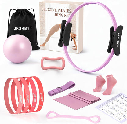 JKSHMYT Pilates Ring Kit for Women, Pilates Equipment – 14.5" Home Magic Circle Workout with Pilates Ball,Resistance Bands,Better me Pilates Essentials Starter Set for Beginners Toning Shape Full Body