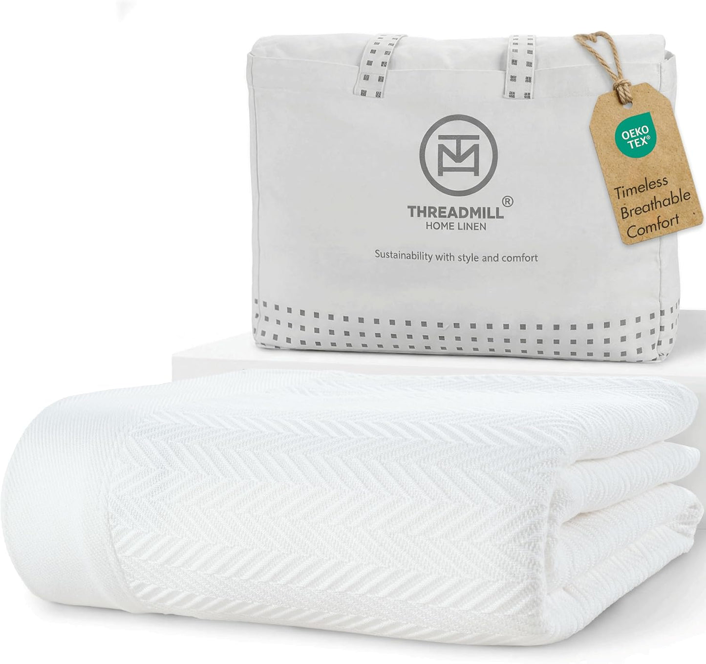 Threadmill Travel Blanket Cotton Viscose from Bamboo - Airplane Premium Soft Flight Grey Throw Blanket in Cloth Bag (Grey Color) Compact & Portable Blanket for Travel, Car, Picnic & Camping