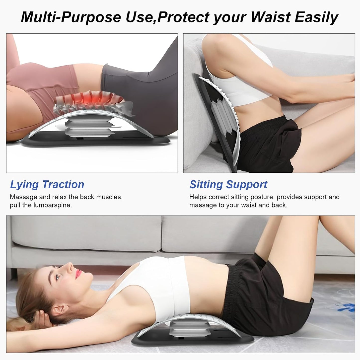 ZhanHao Back Stretcher for Lower Back Pain Relief,Adjustable Lumbar Traction Device, Ergonomic Spine Board with Acupressure Points,Back Massager for Spinal Decompression and Scoliosis