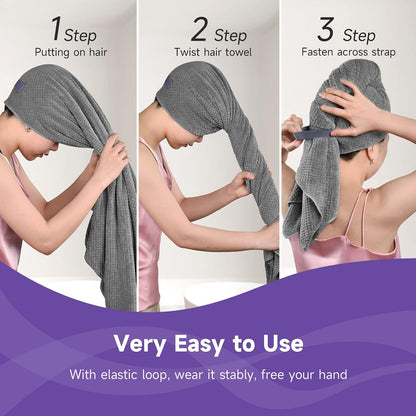 Umisleep Extra Large Microfiber Hair Towel for Women Long, Curly, Thick Hair, Super Soft Anti Frizz Quick Dry Hair Towel Wrap, Ultra Absorbent Hair Turban with Elastic Band White