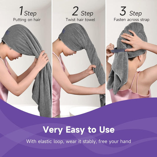 Umisleep Extra Large Microfiber Hair Towel for Women Long, Curly, Thick Hair, Super Soft Anti Frizz Quick Dry Hair Towel Wrap, Ultra Absorbent Hair Turban with Elastic Band White