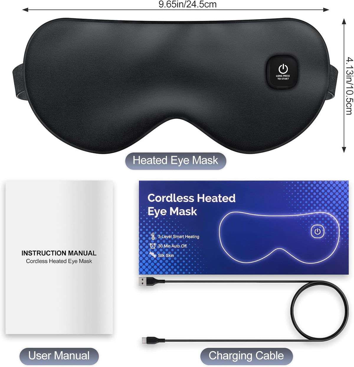 Cordless Heated Eye Mask for Dry Eyes, Rechargeable Heat Sleep Mask, Grey