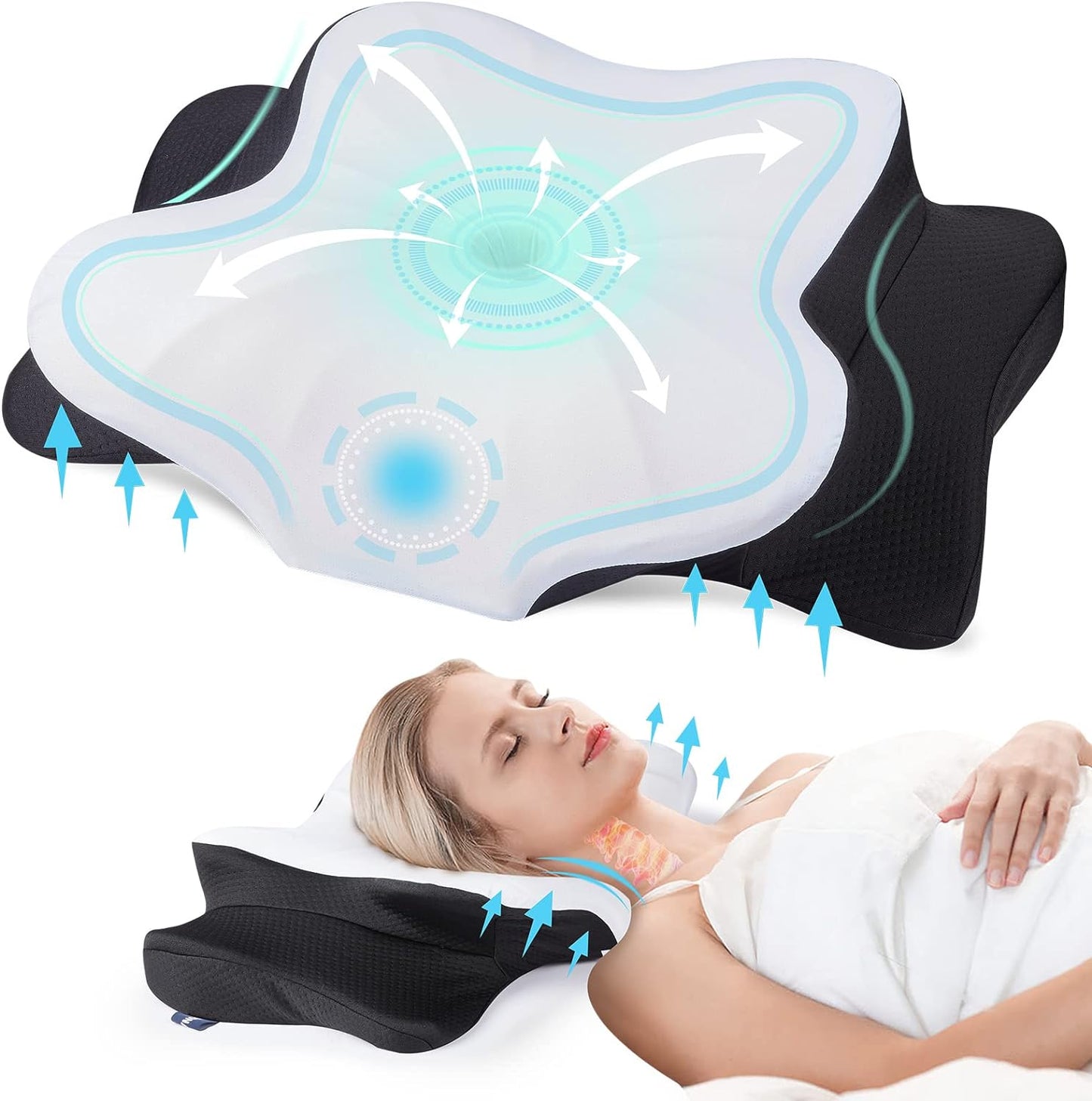 DONAMA Cervical Pillow for Neck and Shoulder,Contour Memory Foam Pillow,Ergonomic Neck Support Pillow for Side Back Stomach Sleepers with Pillowcase