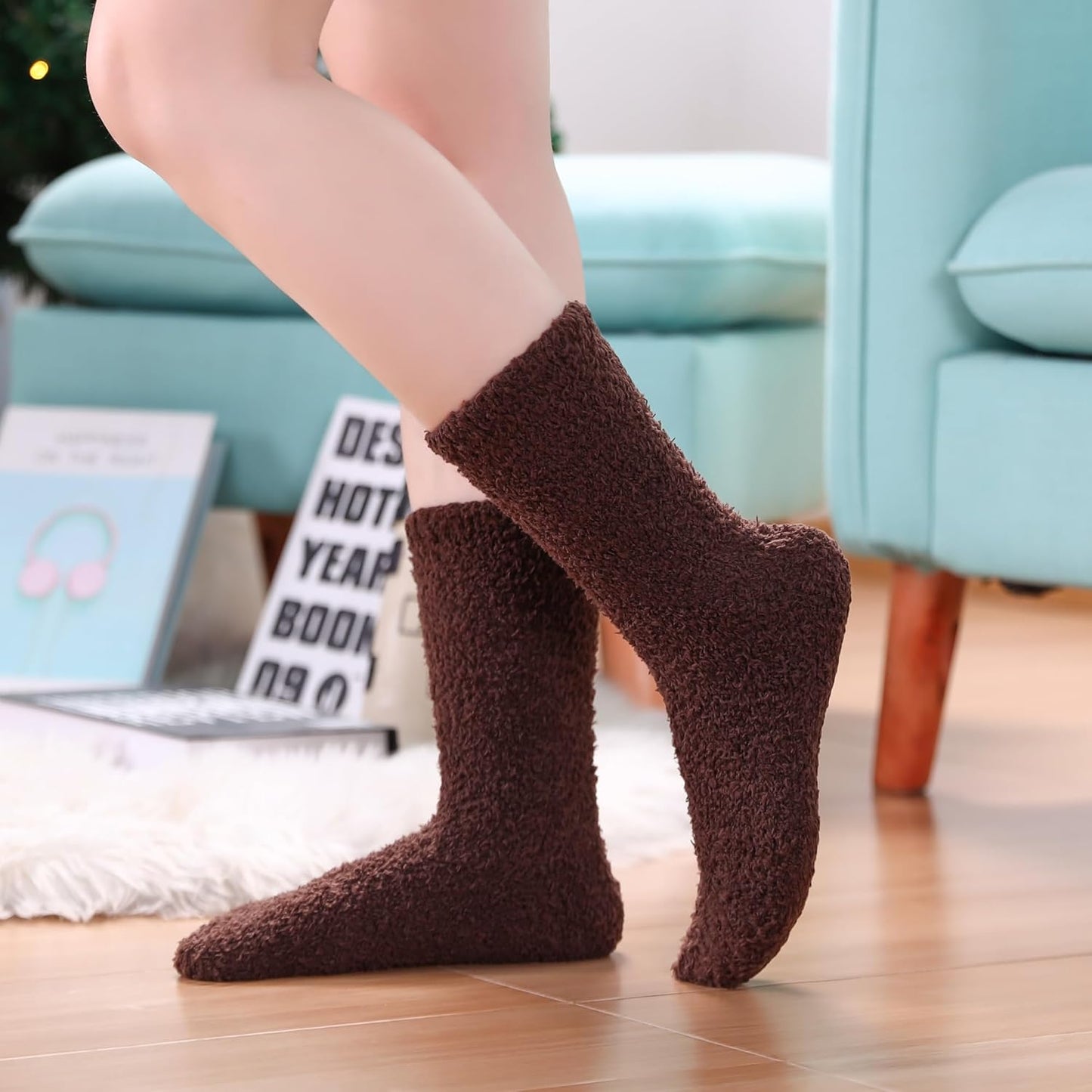 LINEMIN Womens Fuzzy Socks Cozy Fluffy Winter Warm Slipper Socks Microfiber Soft Home Sleeping Socks