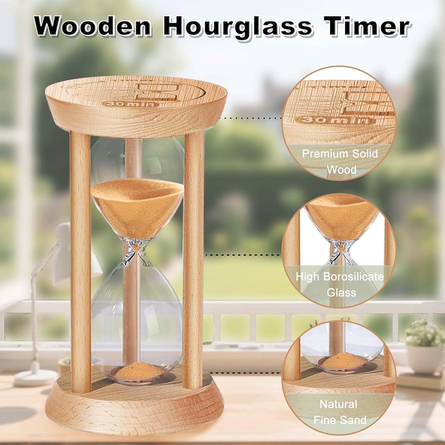 2 Minute Wooden Sand Timer,2 Min Hourglass, Small Sand Watch, Reloj De Arena, Hour Glass Sandglass for Home, Office, Decorative, Game, Classroom