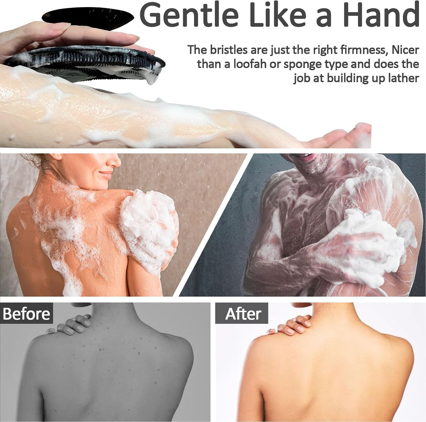 Soft Silicone Body Scrubber, Gentle Like a Hand Exfoliating Your Skin and Build Up Lather Easily, Back Large Suction Cup Easy to Store, Long-Lasting & Deep Clean (Pink)