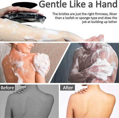 Soft Silicone Body Scrubber, Gentle Like a Hand Exfoliating Your Skin and Build Up Lather Easily, Back Large Suction Cup Easy to Store, Long-Lasting & Deep Clean (Pink)