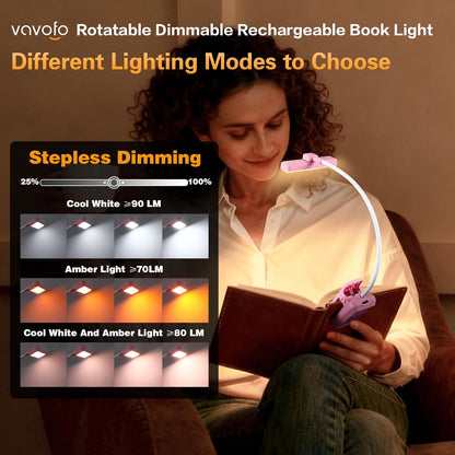VAVOFO 24 LEDs Rotatable Book Light, Rechargeable Clip Reading Lamp