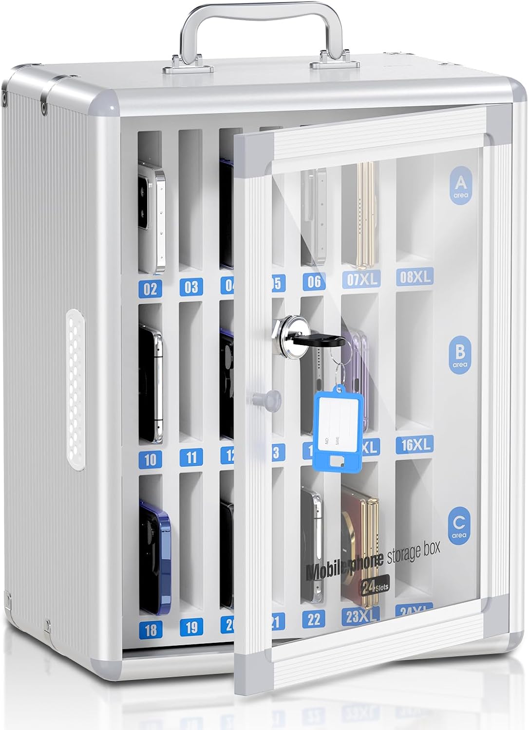 36 Slots Cell Phone Locker for Classroom, Portable Mobile Phone Storage Box with 【2 Different Size Slots】, Phone Lock Box Wall Mounted (Black)