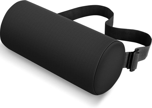 CushZone Lumbar Roll Support Pillow, Memory Foam Back Cushion, Black