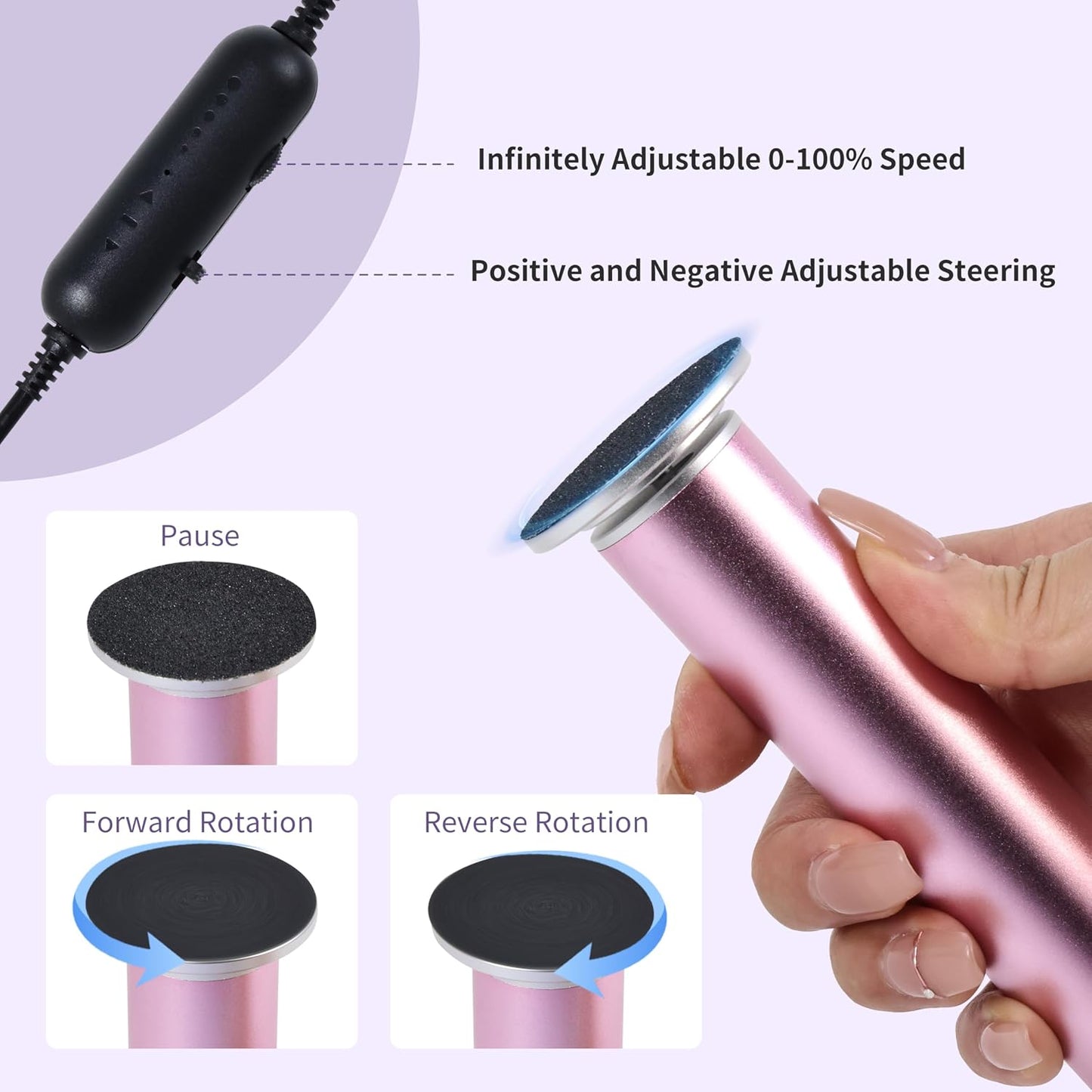 FancyJun Electric Foot Callus Remover with 120pcs Sandpaper Discs(3 Sizes), Professional 800RPM Aluminum 4.8 Inches Callus Remover for Feet, Stepless Speed Control for Dead Skin (Purple)