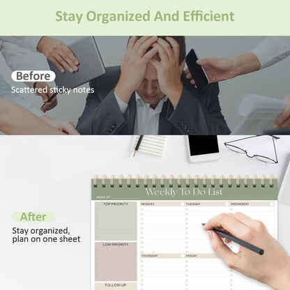 Weekly To Do List Notepad, 52 Undated Sheets (8.5"×11"), Undated Weekly Planner for Women & Men, Desk Accessories and Supplies for Office, Home, and School