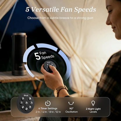 LEVOIT Tower Fan for Bedroom, 20dB Quiet Desk Fan with 23ft/s, Portable & Easy to Carry, 3-Angle & 5-Speed Mini Oscillating Fan, DC Motor, Bladeless, Remoter, 12H Timer, for Home, Room, Office, White
