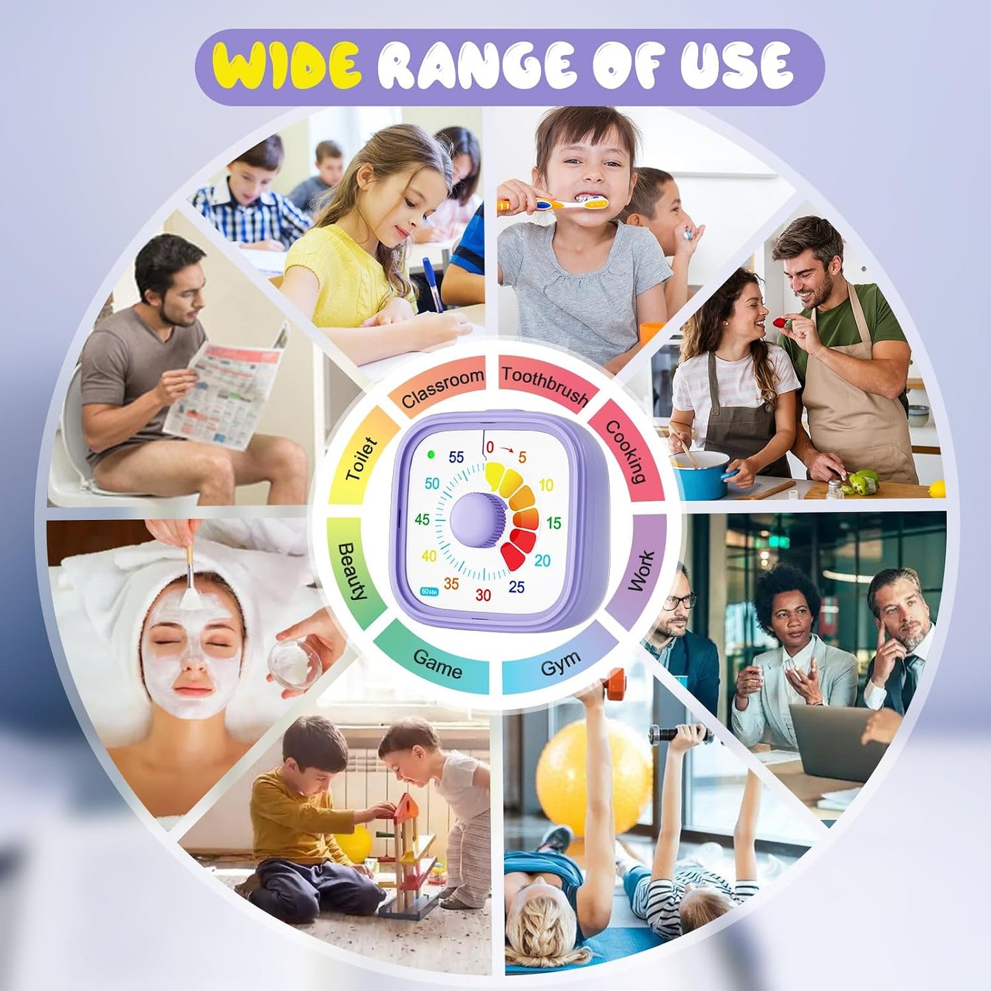 Shintrend 60 Minute Visual Timer with Colorful Dial, Pomodoro Timer for Kids and Adults, Silent Countdown Time Management Tool (Batteries Not Included)