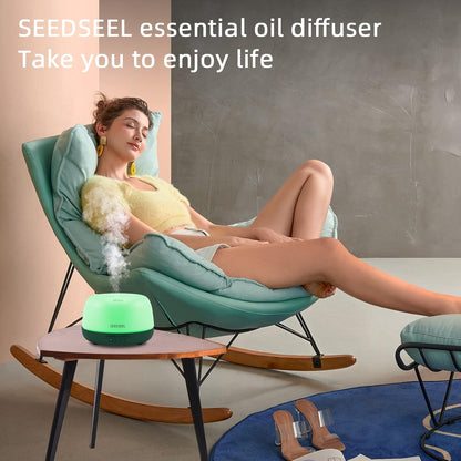 SEEDSEEL 300ML Essential Oil Diffuser with 7-Color LED Lights and Remote Control, Modern Minimalist Design, High-Efficiency Ultrasonic Mist Aromatherapy Diffuser for Home