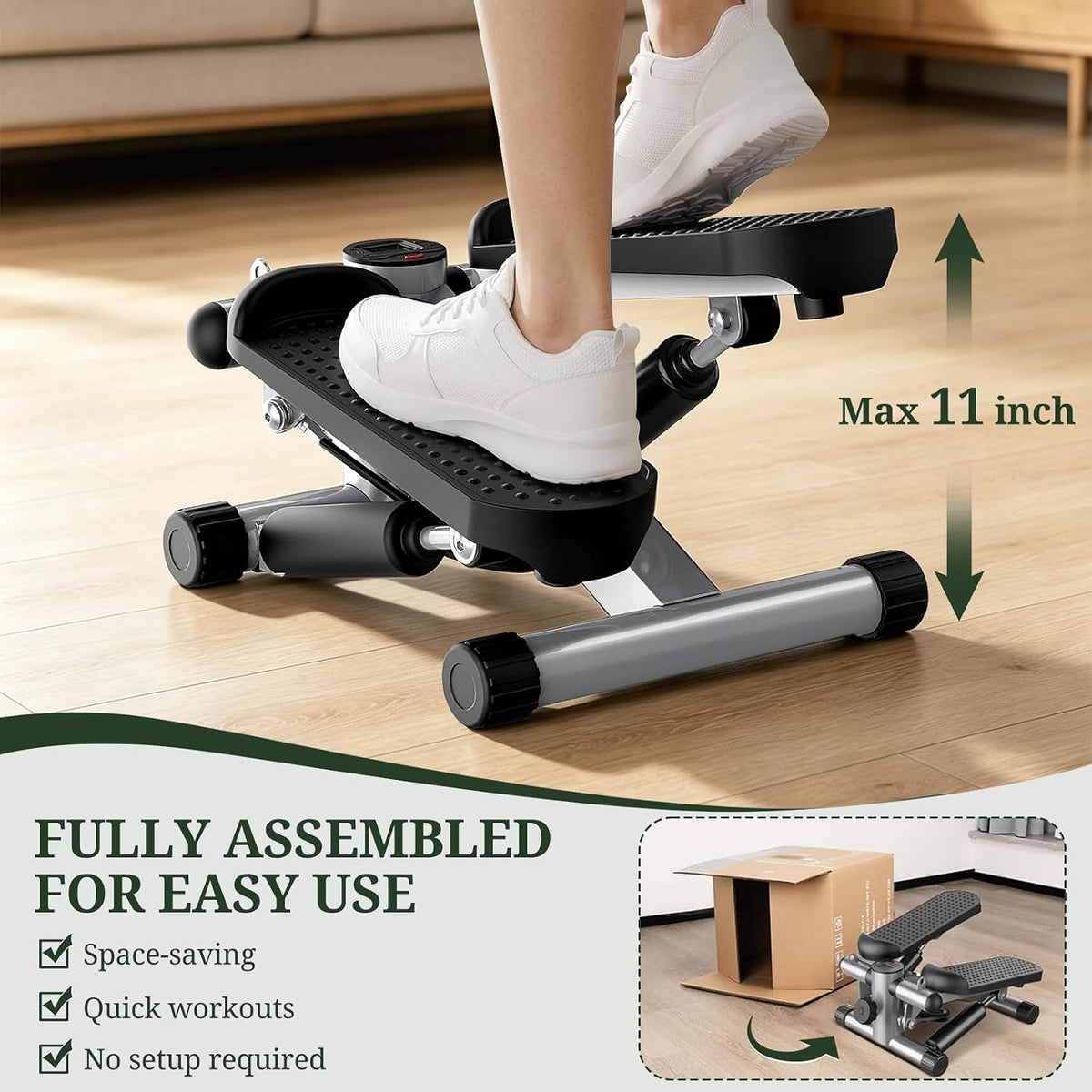 Compact Mini Stair Stepper with Resistance Bands for Home Fitness, 300 LBS
