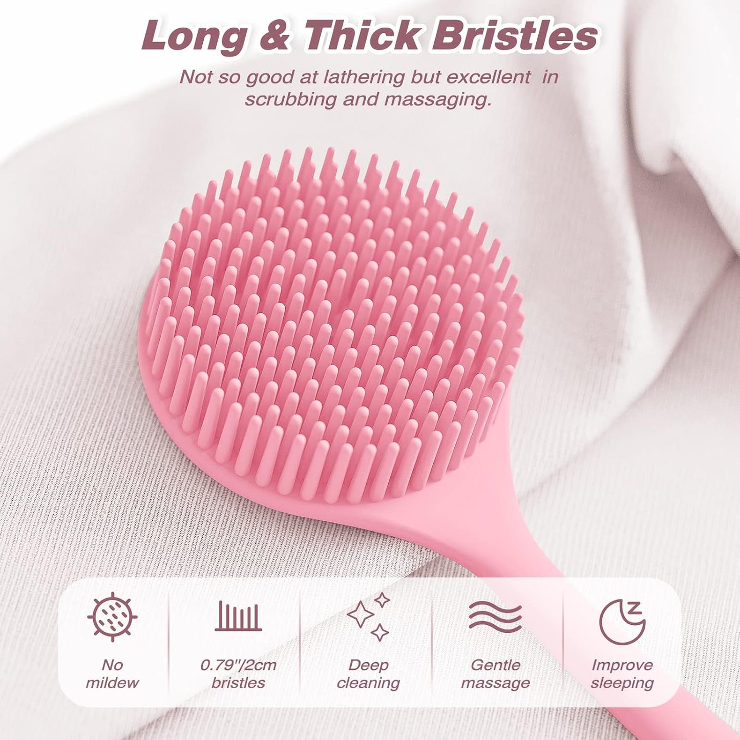 Manmihealth Silicone Back Scrubber(Thick Bristles) & Soft Bath Glove Set, Super-Exfoliating Body Scrubber & Super-Lathering Shower Brush Combination, with a Free Hook.(Black)