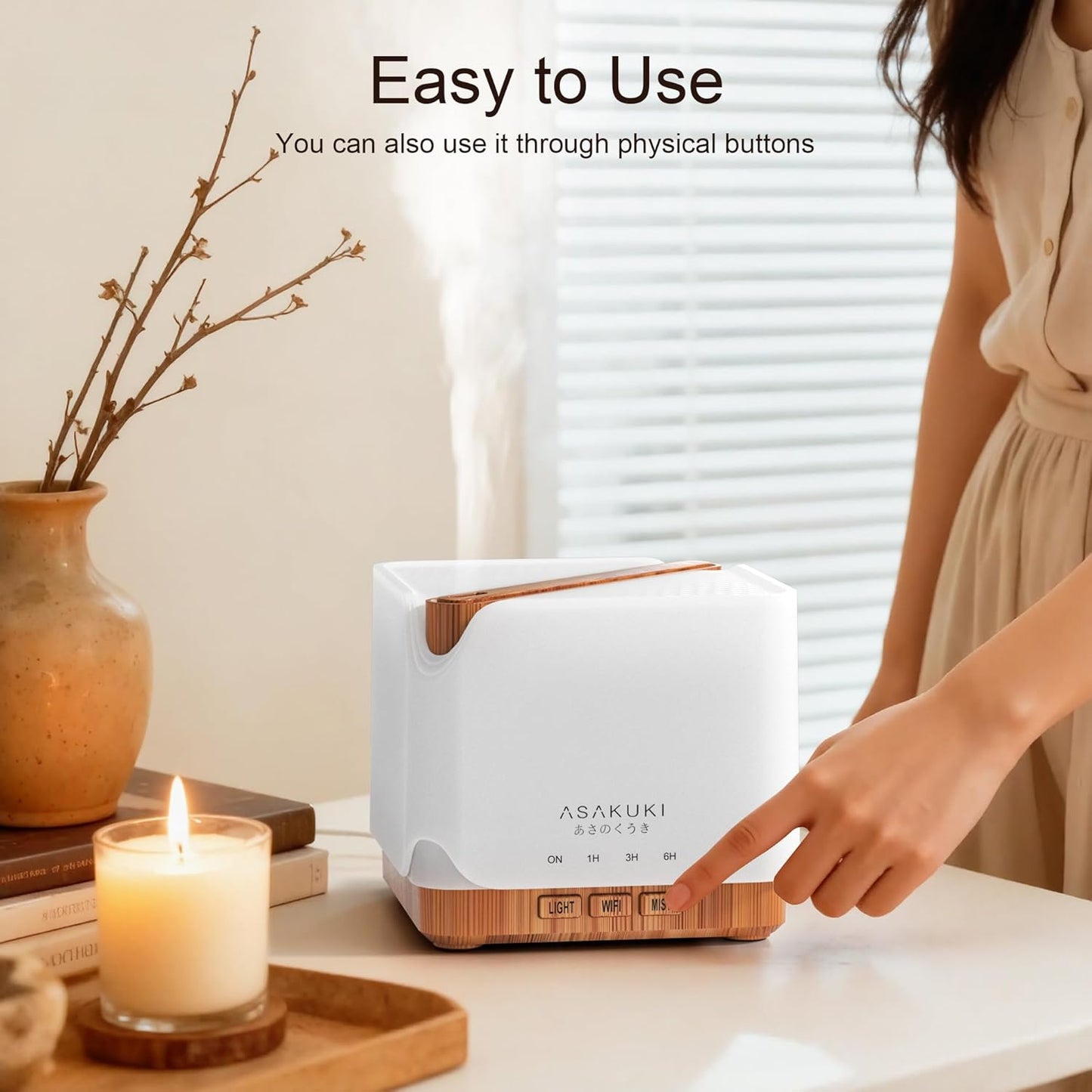 ASAKUKI Essential Oil Diffuser for Home Large 700 ml Humidifier | Automatic Shut-Off, Quiet Aromatherapy Diffuser with 7 LED Lights for Living Room, Kitchen, Bedroom, Hotel - White