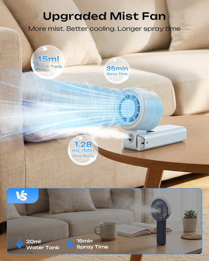 Otlonpe Handheld Misting Fan Portable, 10000mAh Rechargeable Battery, 48H Max, Powerful Turbo, 5 Speed, LED Display, Small Personal Mister Fan Water Spray Cooling Mist for Travel Beach Cruise (Black)