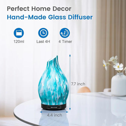 120ML Essential Oil Diffuser, 3D Glass Aromatherapy Diffuser with Auto Shut-Off and 7 Color LED Lights, Ultrasonic Mist Humidifier with 4 Timer for Home Office Bedroom (3D Fireworks)