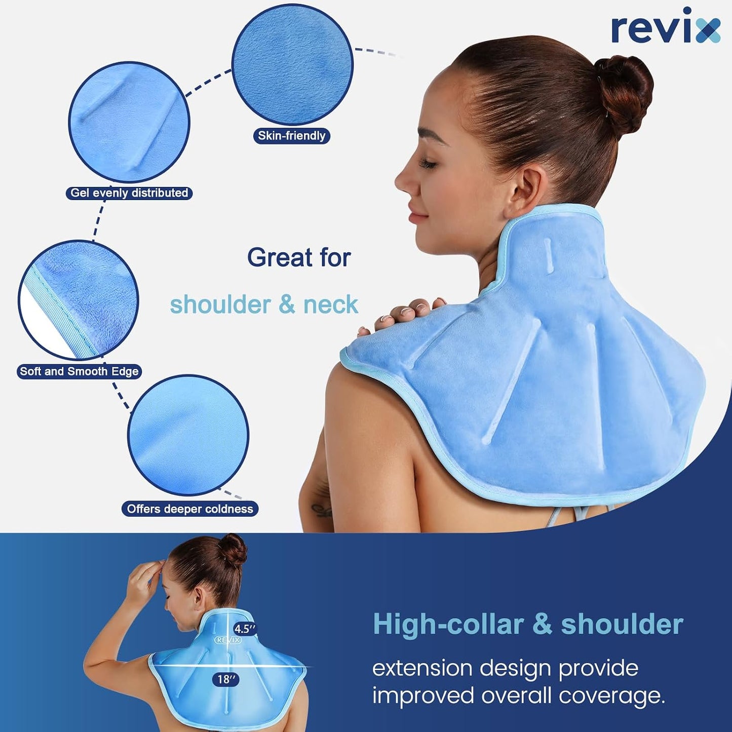REVIX Neck Ice Pack Wrap – Reusable Hot Cold Gel Pack for Neck and Shoulder, Large Flexible Design with Soft Plush Lining, Cervical Gel Ice Wrap Ideal for Post-Workout Recovery, Fatigue & Relaxation